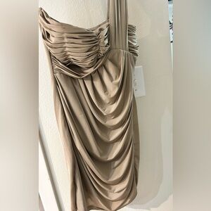 Papaya Strapless Tan Draped Dress